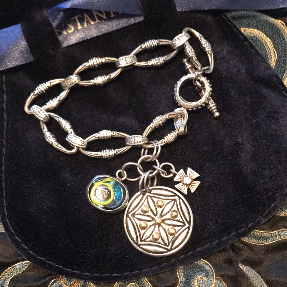 KONSTANTINO STERLING SILVER & 18K MATI CHARM BRACELET